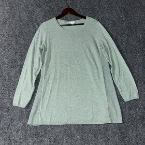 J Jill Sweater Women Medium GreenCotton Blend Long Sleeve Pullover Ribbed Sides